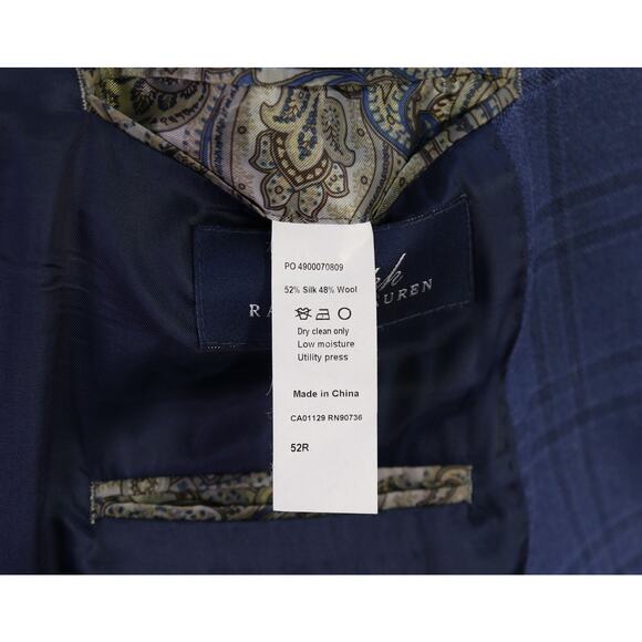 Ralph Lauren Men's Blue Windowpane Silk Wool 2-Btn Sportcoat Blazer 52R - Picture 9 of 9